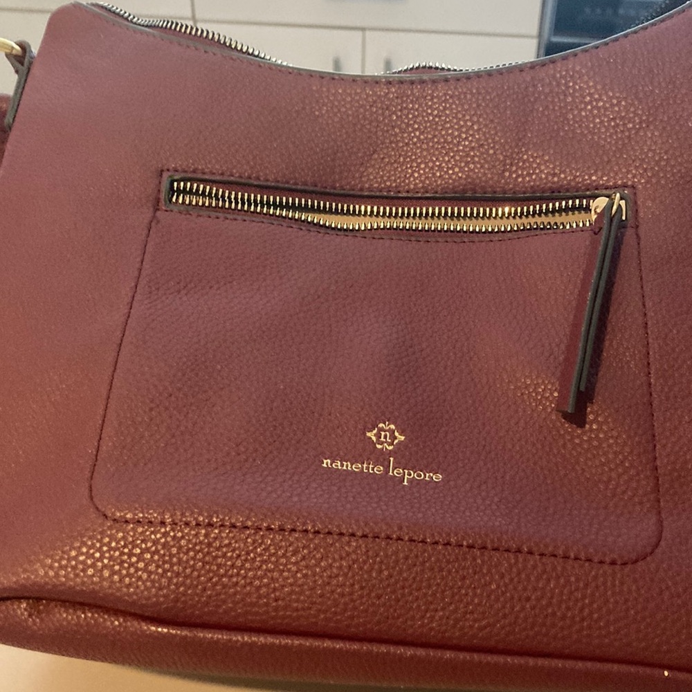 Nanette Lepore brown/red Textured genuine leather Shoulder Bag